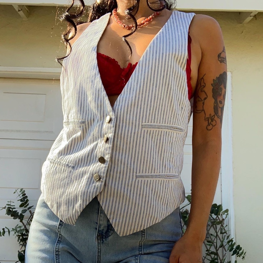 Striped Blue and off white vest top